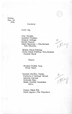 White House Luncheon and Dinner Menu