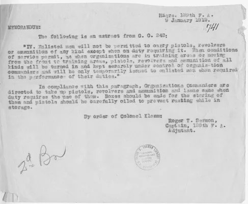 Memorandum, Extract from General Order Number 242 from Captain Roger T. Sermon