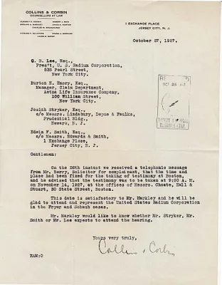 Letters Received to C.B. Lee, Burton E. Emory, Josiah Stryker, Edwin F. Smith, October 27, 1927