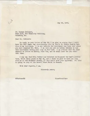 Letters Sent to Dr. Herman Schlundt, May 28, 1934