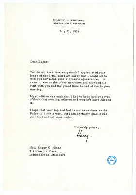 Letter from Harry S. Truman to Edgar Hinde