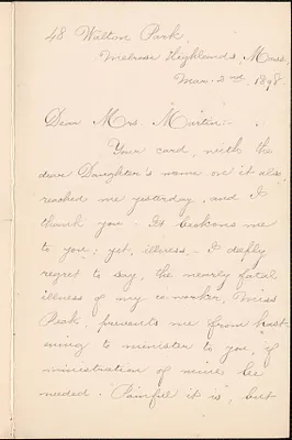 Jennie Leys autograph letter signed to Victoria Woodhull Martin, Melrose Highlands, Mass., March 2, 1898
