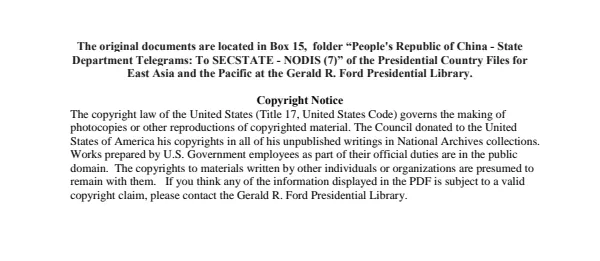 People's Republic of China - State Department Telegrams: To SECSTATE - NODIS (7)