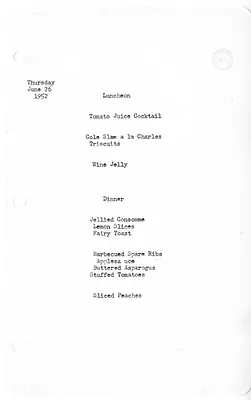 White House Luncheon and Dinner Menu