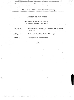President's Schedule, Wednesday, January 15, 1975