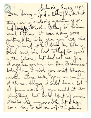 Letter from Mary Jane Truman to Harry S. Truman