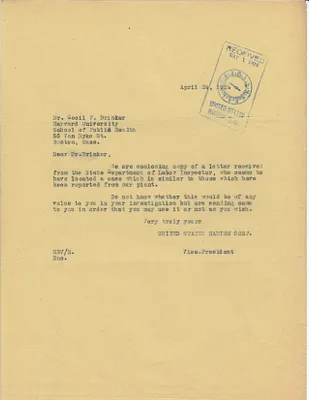 Letters Received to Dr. Cecil K. Drinker, April 24, 1924