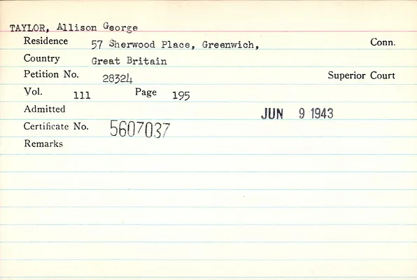 Fairfield County Superior Court and Fairfield County Court of Common Pleas, Index to Records of Naturalization, 1839-1955, Taylor-Timo