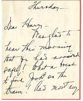 Letter from Bess W. Truman to Harry S. Truman