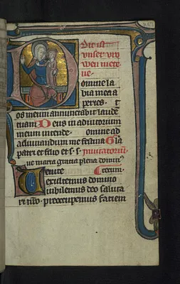 Initial D with Virgin and Child enthroned