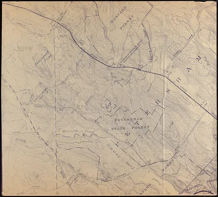 Blow up of USGS Map of Petersham Showing Harvard and Petersham State Forests