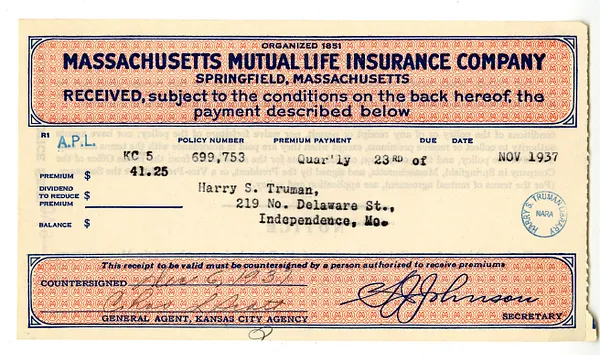 Premium Receipt, Massachusetts Mutual Life Insurance Company
