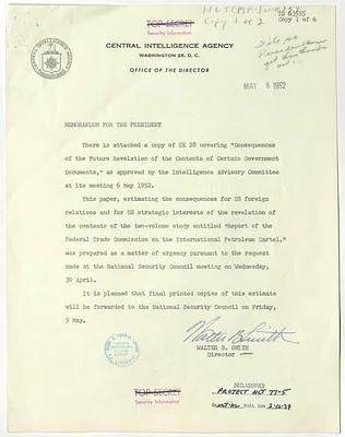 Memorandum from Walter Bedell Smith to President Harry S. Truman with Attachment