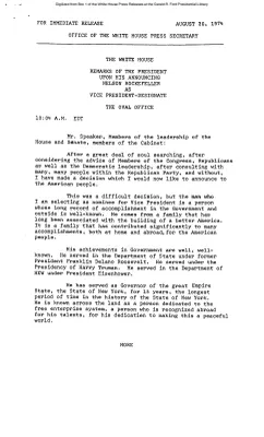 Remarks of the President Upon His Announcing Nelson Rockefeller as Vice President-Designate, The Oval Office [Ford Speech or Statement]