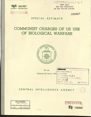 Report, Central Intelligence Agency, Communist Charges of United States Use of Biological Warfare, Special Estimate 24