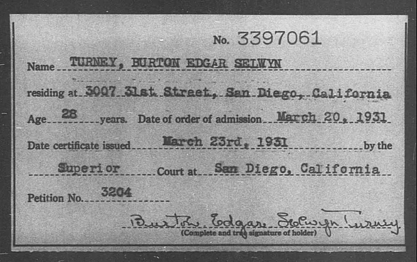 Turney, Burton Edgar Selwyn - 1931