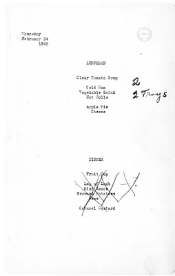 White House Luncheon and Dinner Menu