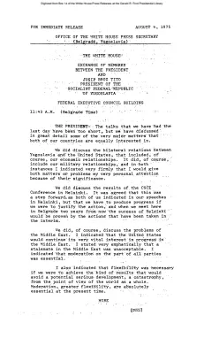 Exchange of Remarks Between the President and Josip Broz Tito, President of the Socialist Federal Republic of Yugoslavia, Federal Executive Council Building [Ford Speech or Statement]