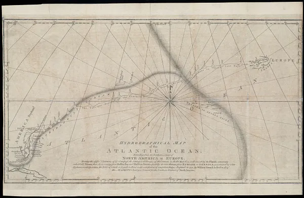 Hydrographical map of the Atlantic Ocean, extending from the southermost part of North America to Europe