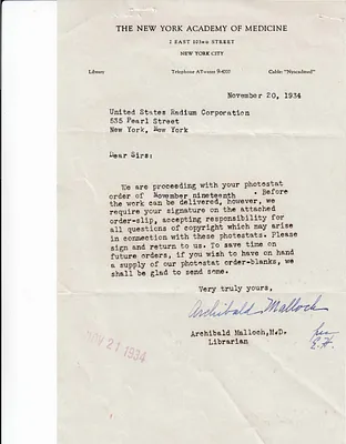 Letters Received, November 20, 1934