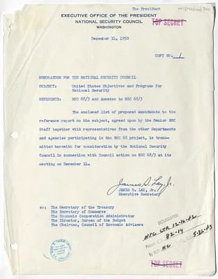 Memorandum from James Lay to the National Security Council with Attachments