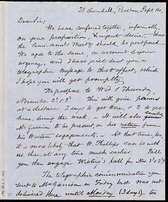 Letter from Samuel May, Jr., 21 Cornhill, Boston, to Samuel Joseph May, Sep. 14, 1853