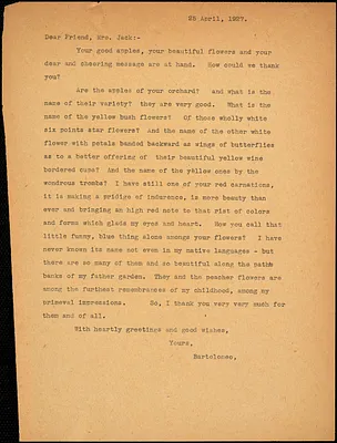 Bartolomeo Vanzetti typed letter (copy) to Cerise Jack, [Dedham], 25 April 1927