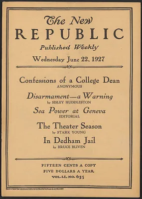 Sacco-Vanzetti Case Records, 1920-1928. Printed Materials. The New Republic, August 24, 1927. Box 42, Folder 4, Harvard Law School Library, Historical & Special Collections