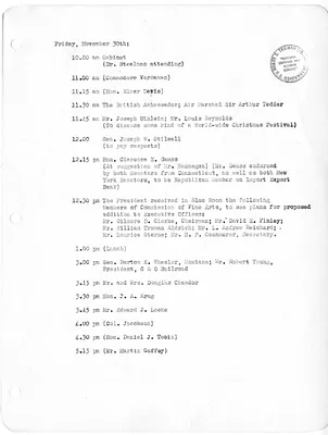 Daily Appointment Sheet for President Harry S. Truman