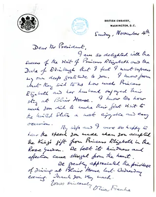 Letter from Ambassador of Great Britain Oliver Franks to President Harry S. Truman
