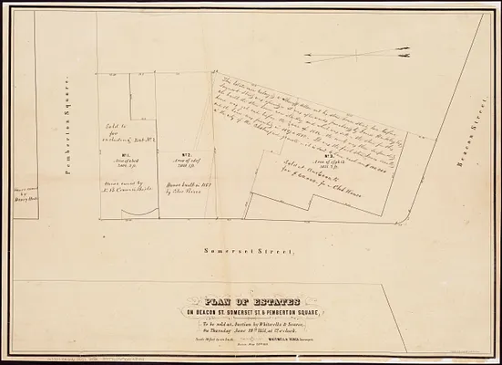 Plan of estates on Beacon St., Somerset St. & Pemberton Square