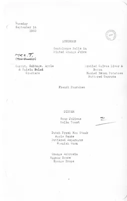 White House Luncheon and Dinner Menu