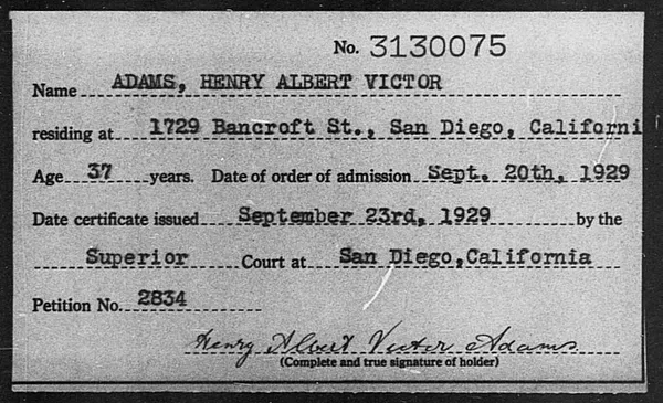 Adams, Henry Albert Victor - 1929