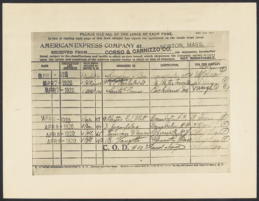 Herbert Brutus Ehrmann Papers, 1906-1970. Sacco-Vanzetti. American Express receipts. Box 7, Folder 10, Harvard Law School Library, Historical & Special Collections
