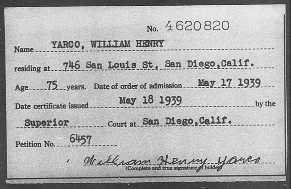 Yarco, William Henry - 1939