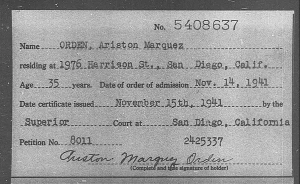 Orden, Ariston Marquez - 1941