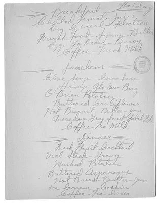 USS Williamsburg Menu