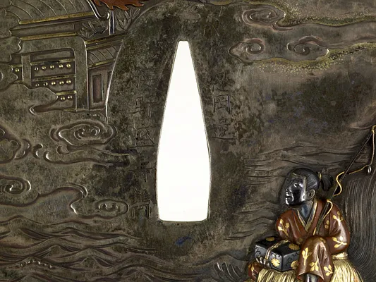 Tsuba with Urashima Taro Leaving the Palace of the Dragon King