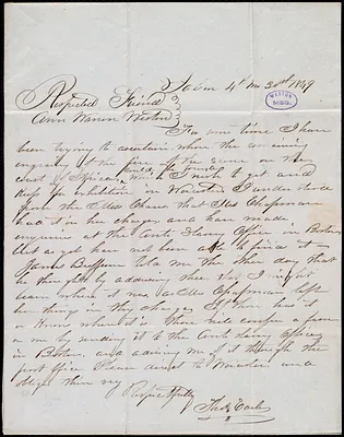 Letter from Thomas Earle, Salem, [Mass.], to Anne Warren Weston, 4th mo[nth] 30th [day] 1849