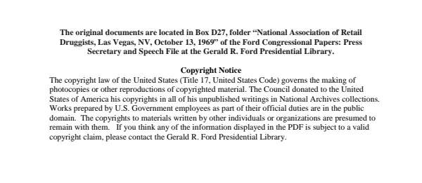 National Association of Retail Druggists, Las Vegas, NV, October 13, 1969