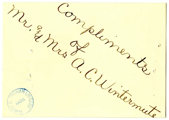 Wedding Gift Card from Mr. and Mrs. A. C. Wintermute