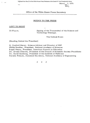 Signing of the Transmittal of the Science and Technology Message [Meeting Attendee List]