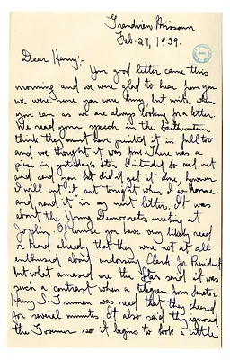 Letter from Mary Jane Truman to Harry S. Truman