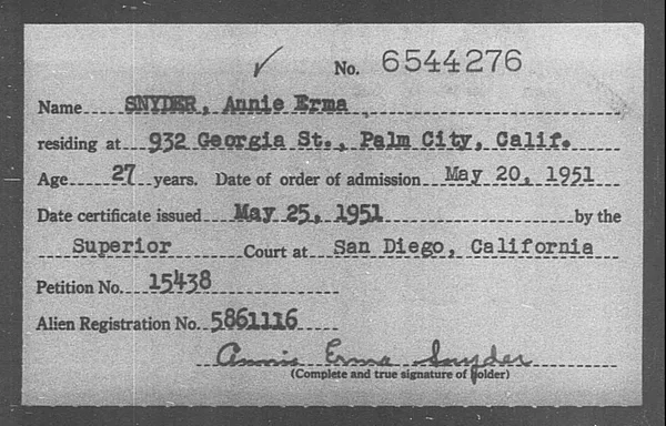 Snyder, Annie Erma - 1951