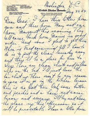 Letter from Harry S. Truman to Bess W. Truman