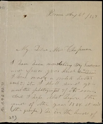 Letter from Edmonia Lewis, Rome, Italy, to Maria Weston Chapman, Aug. 6th, 1867