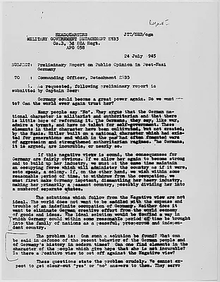 Preliminary Report on Public Opinion in Post-Nazi Germany