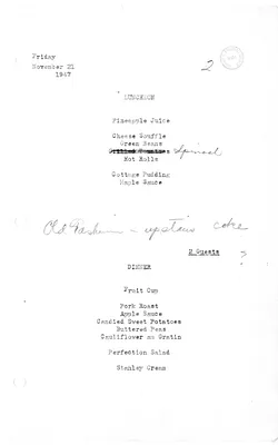 White House Luncheon and Dinner Menu