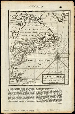 The English Empire in America, Newfound-land, Canada, Hudsons Bay &c. in plano