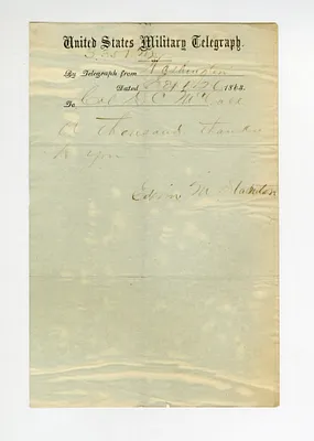 Telegraph from Edwin Stanton to Colonel McCallum, September 26, 1863